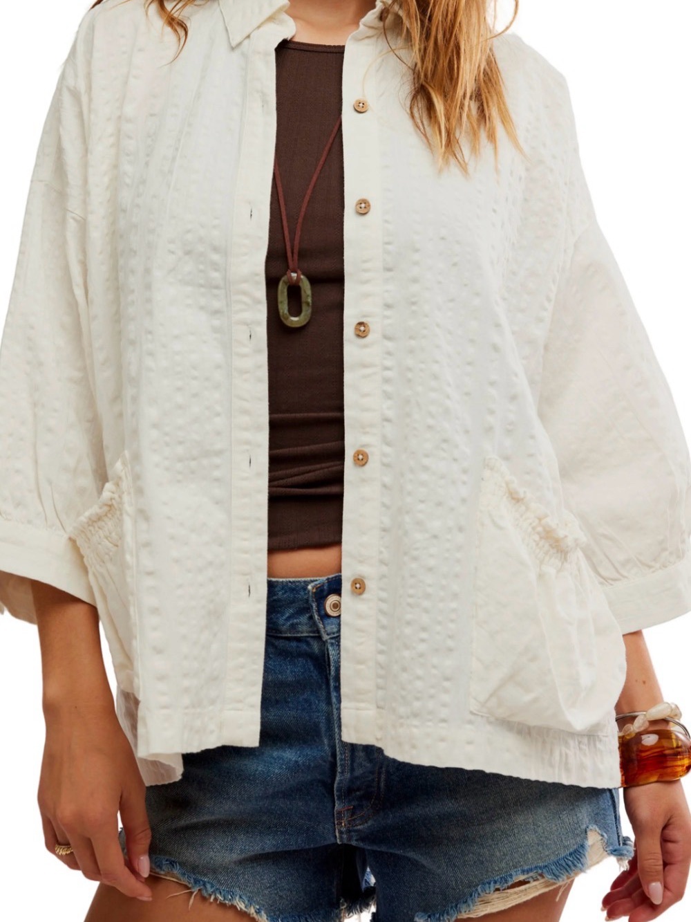 NWT Free People Free-est Seersucker Shirt Sz M